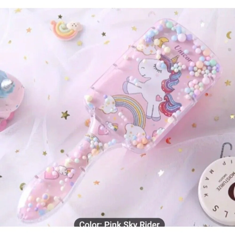 Unicorn Hairbrush for Girls Sparkly Moving Confetti Glitter Detangling Brush NEW